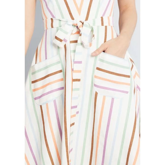 ModCloth Looking Back Sleeveless Dress Pastel Stripes - Picture 2 of 8